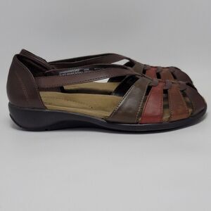 Thom Mcan Doris Women's Leather Multi Color Slip On Low Wedge Sandals Size 8.5W